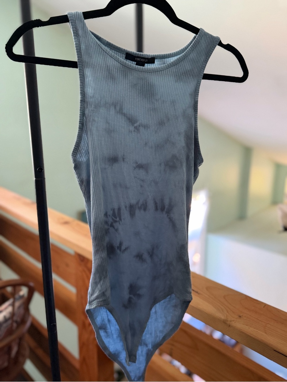 Forever 21 Gray Blue Tie-Dye Ribbed Tank Bodysuit